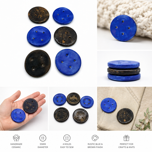 Botones de costura extragrandes de 55mm para manualidades, botones redondos de cerámica hechos a mano, lote de botones de abrigo para ropa y decoración del hogar, 6 uds.