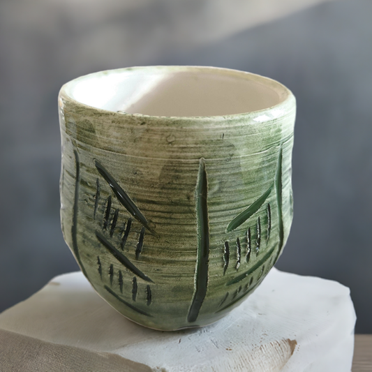 Handmade Ceramic Planter Vase – Green Utensil Holder & Multi-Purpose Organizer