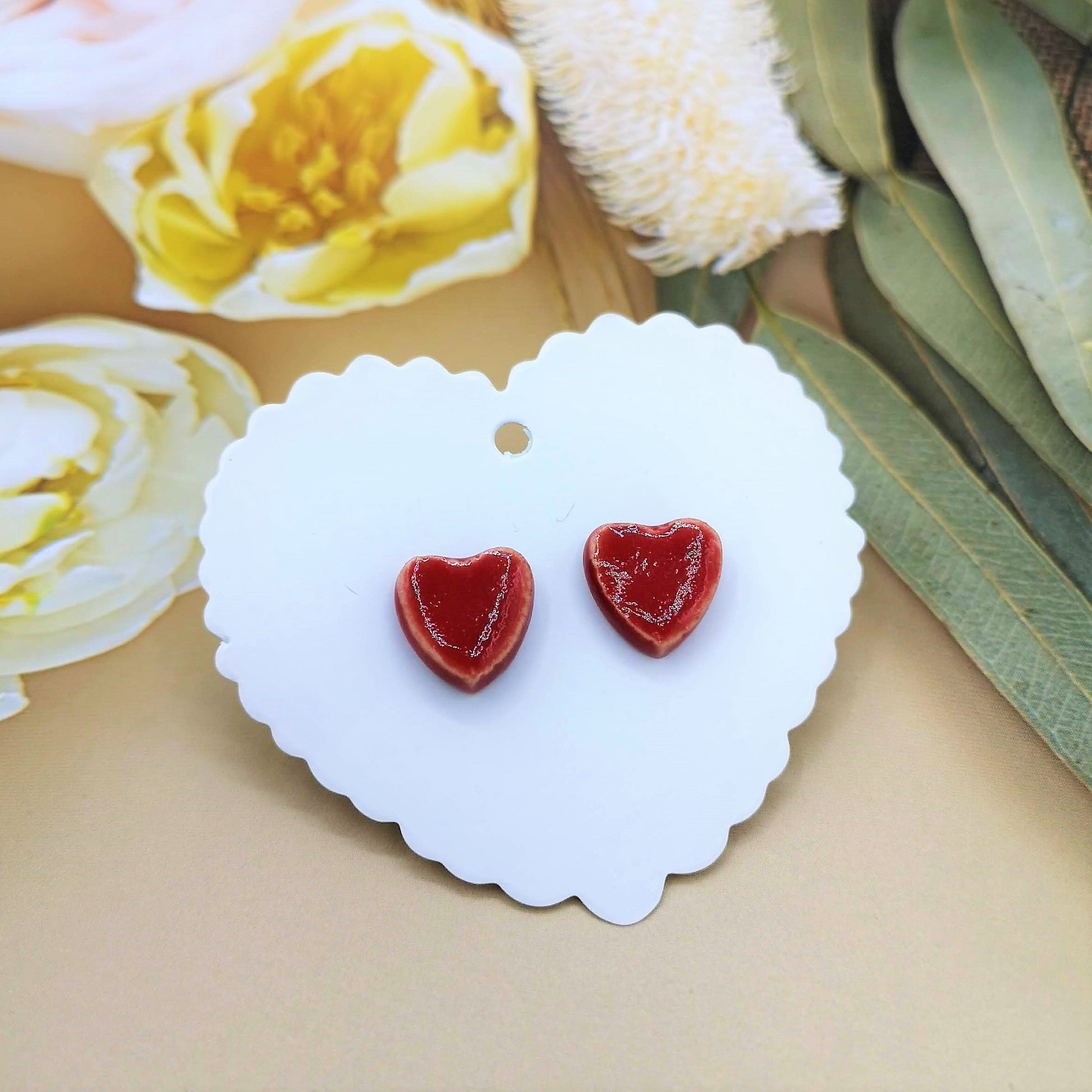 Handmade Ceramic Blue Heart Stud Earrings For Women, Minimalist Novelty Small Dainty Earrings, Best Gifts For Her On Valentines Day - Ceramica Ana Rafael