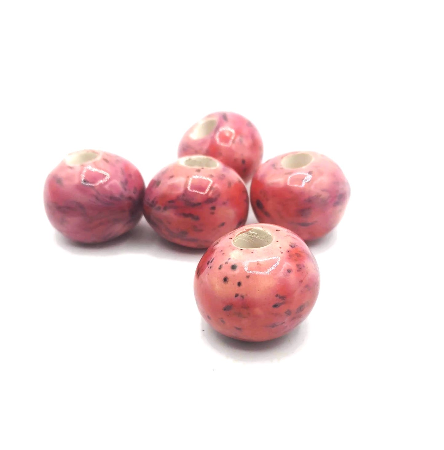 1 Pc Speckled Red Handmade Ceramic Beads Large Hole, Clay Macrame Giant Beads - Ceramica Ana Rafael