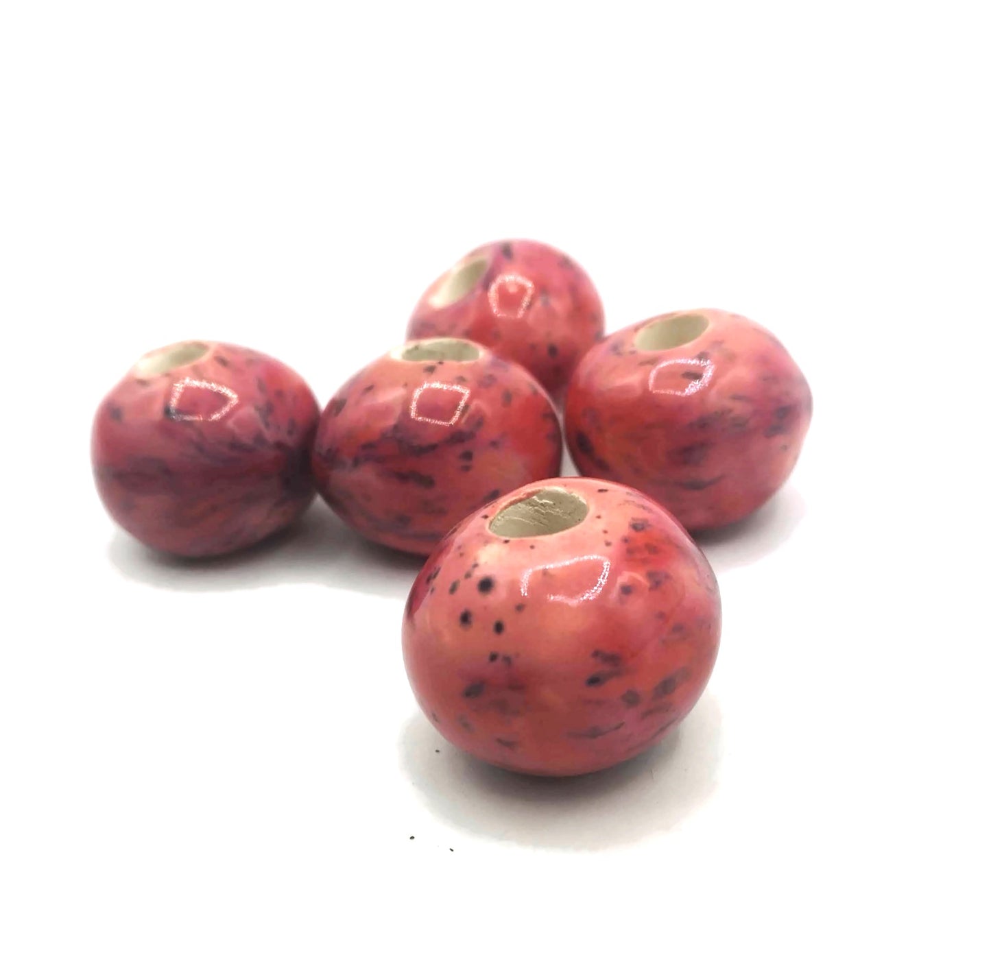 1 Pc Speckled Red Handmade Ceramic Beads Large Hole, Clay Macrame Giant Beads - Ceramica Ana Rafael