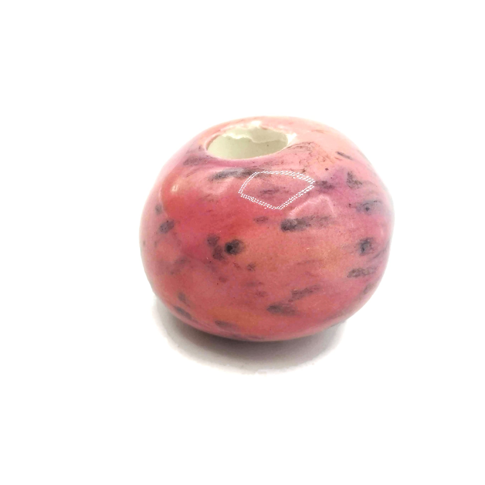 1 Pc Speckled Red Handmade Ceramic Beads Large Hole, Clay Macrame Giant Beads - Ceramica Ana Rafael