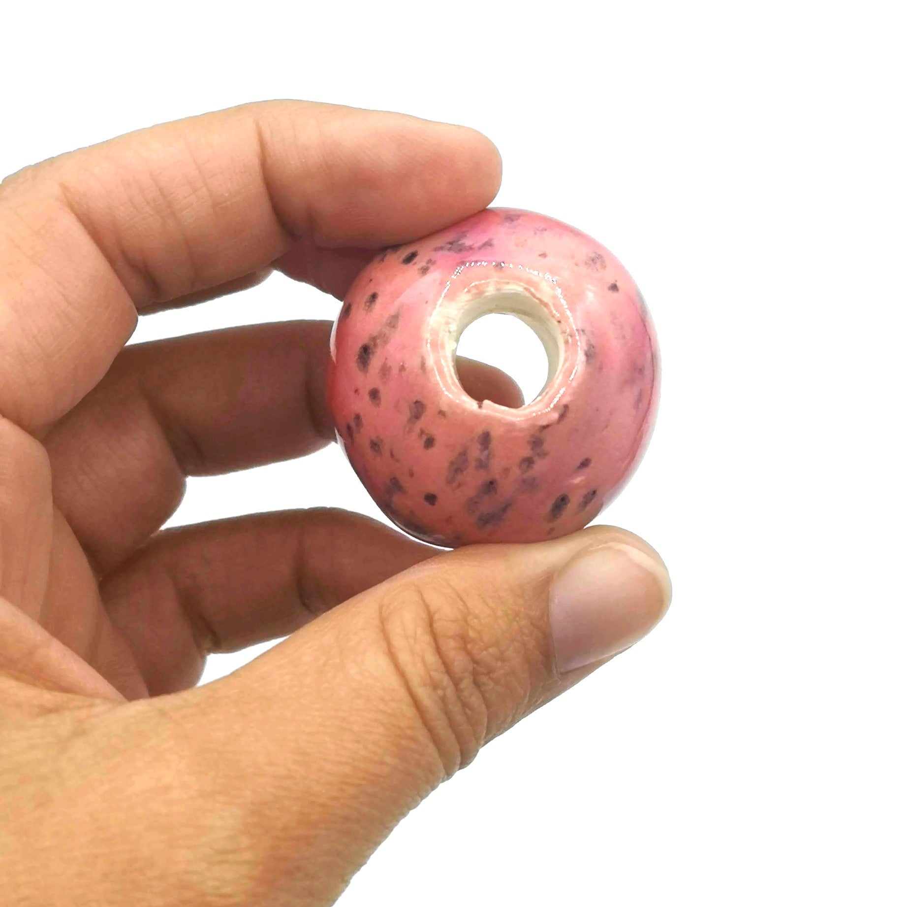 1 Pc Speckled Red Handmade Ceramic Beads Large Hole, Clay Macrame Giant Beads - Ceramica Ana Rafael
