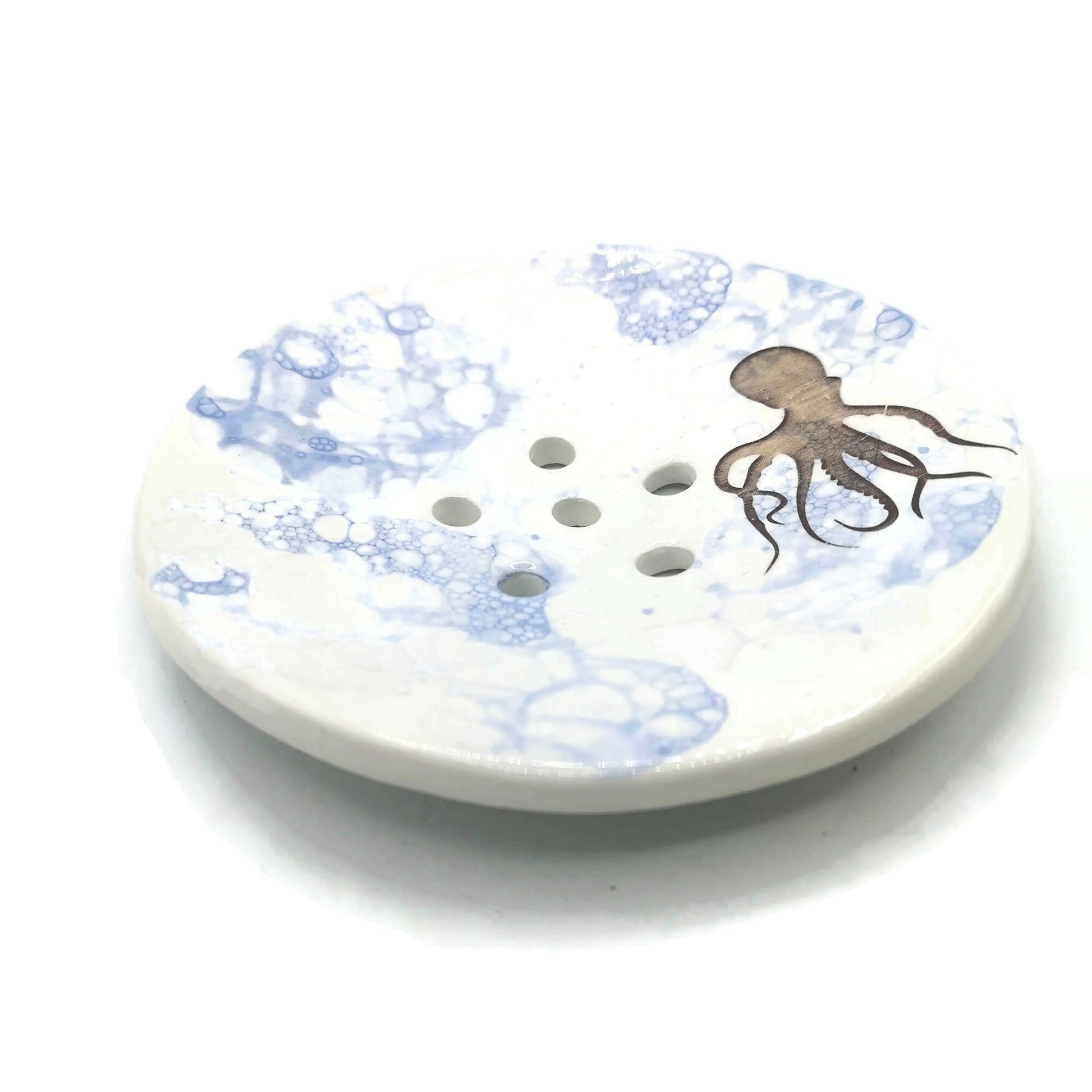 Octopus Ceramic Round Soap Dish with Drain - Keep Your Soap Dry and Fresh with This Sustainable Bathroom Accessory - Ceramica Ana Rafael
