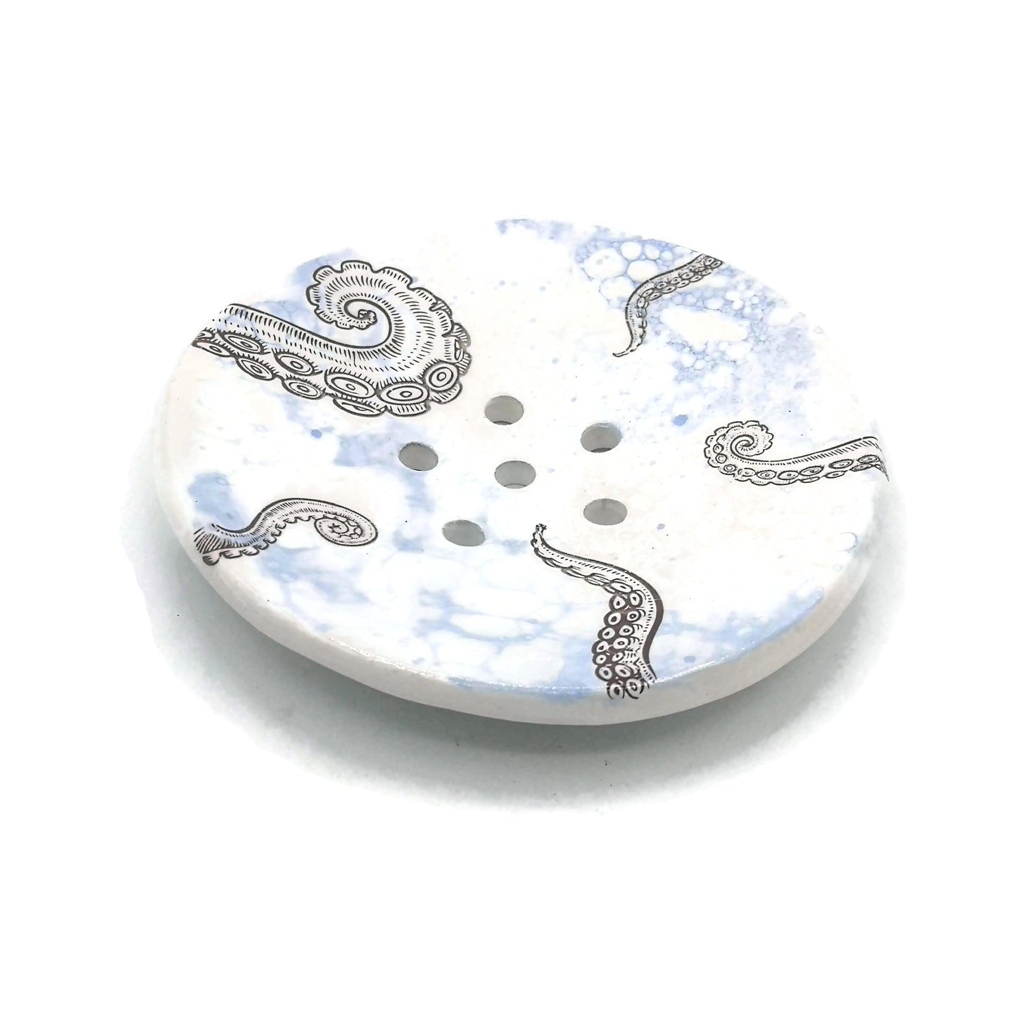 Octopus Ceramic Round Soap Dish with Drain - Keep Your Soap Dry and Fresh with This Sustainable Bathroom Accessory - Ceramica Ana Rafael