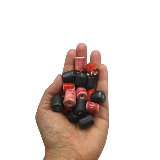 Set of 4 Handmade Ceramic Tube Beads – Large Hole Macrame & Jewelry Beads