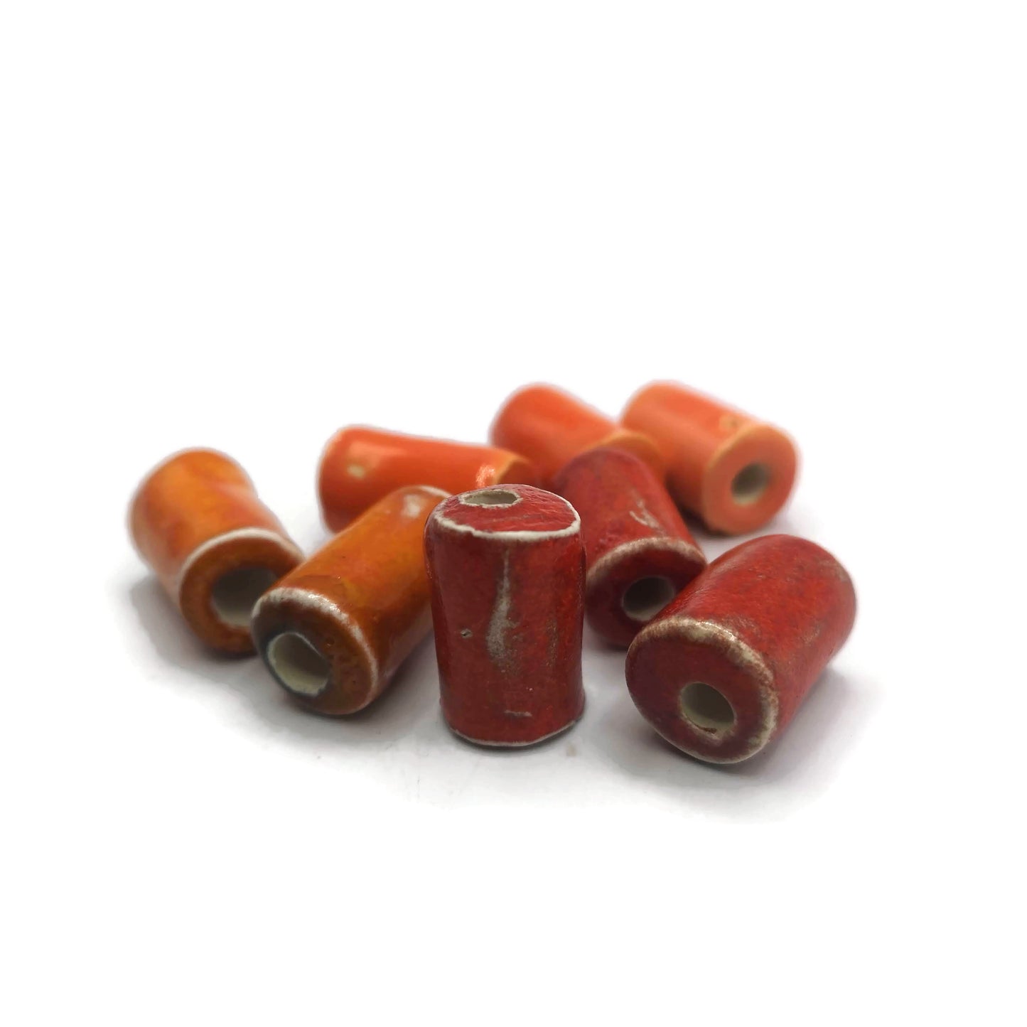 8Pc Large Ceramic Tube Beads – 20-25mm Orange & Red Beads – 5mm Large Hole for Jewelry & Macrame