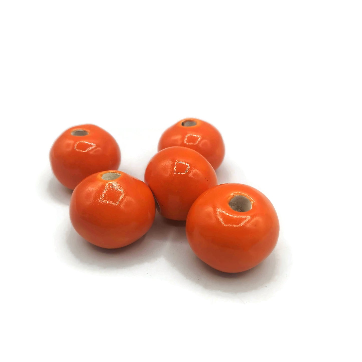 1Pc 30mm Handmade Orange Ceramic Bead | Large Hole Macrame Bead