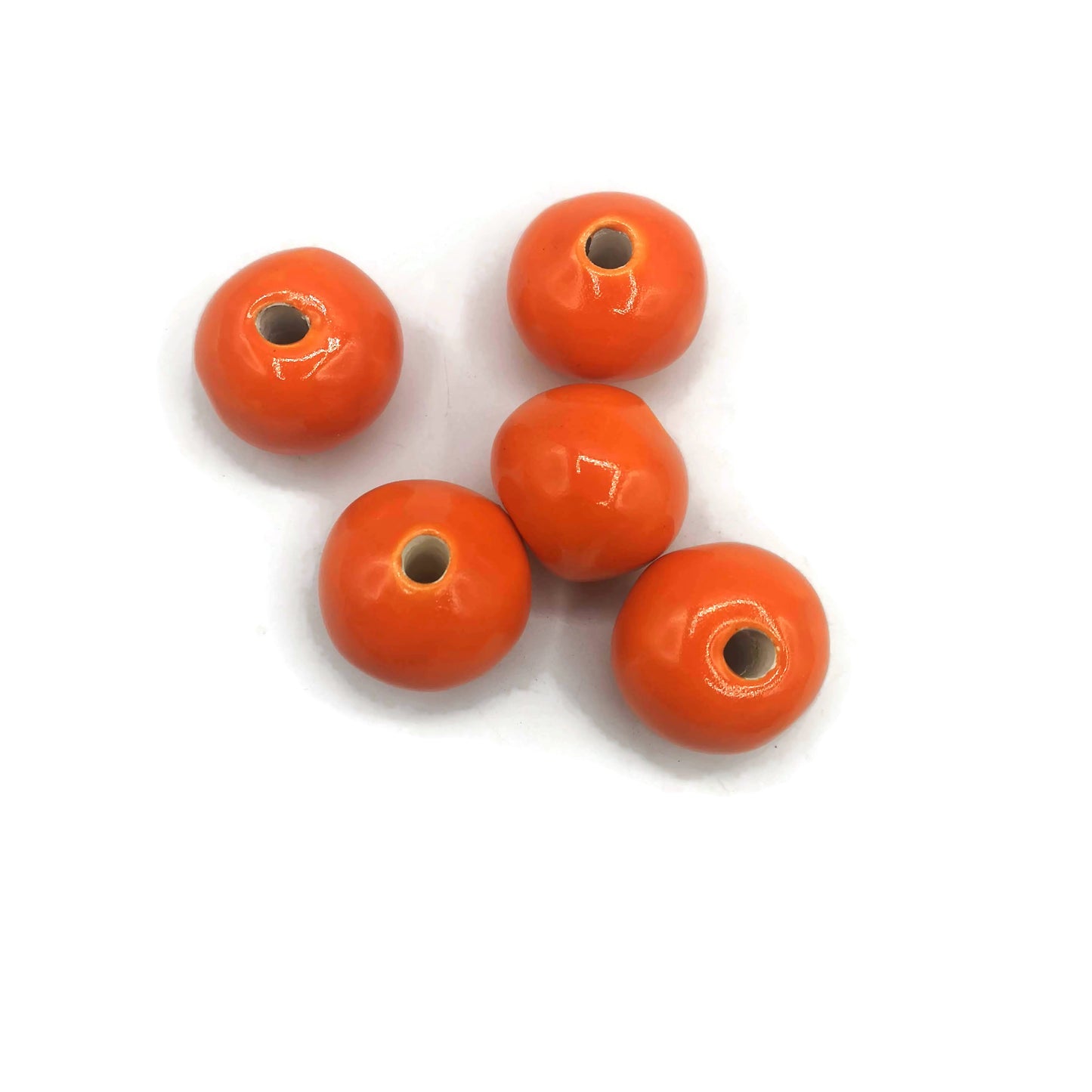 1Pc 30mm Handmade Orange Ceramic Bead | Large Hole Macrame Bead