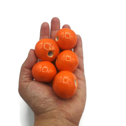 1Pc 30mm Handmade Orange Ceramic Bead | Large Hole Macrame Bead