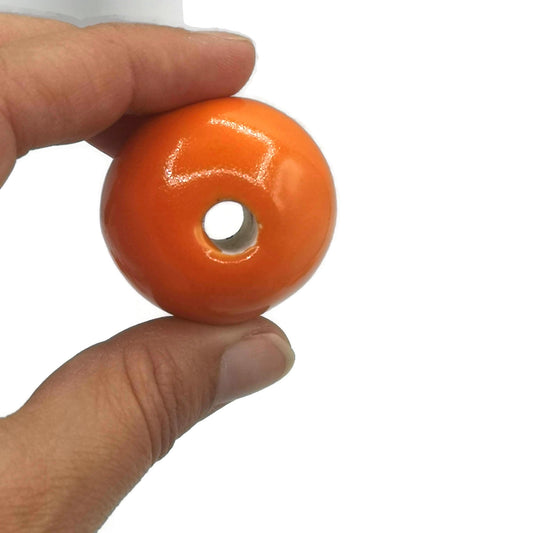 1Pc 30mm Handmade Orange Ceramic Bead | Large Hole Macrame Bead