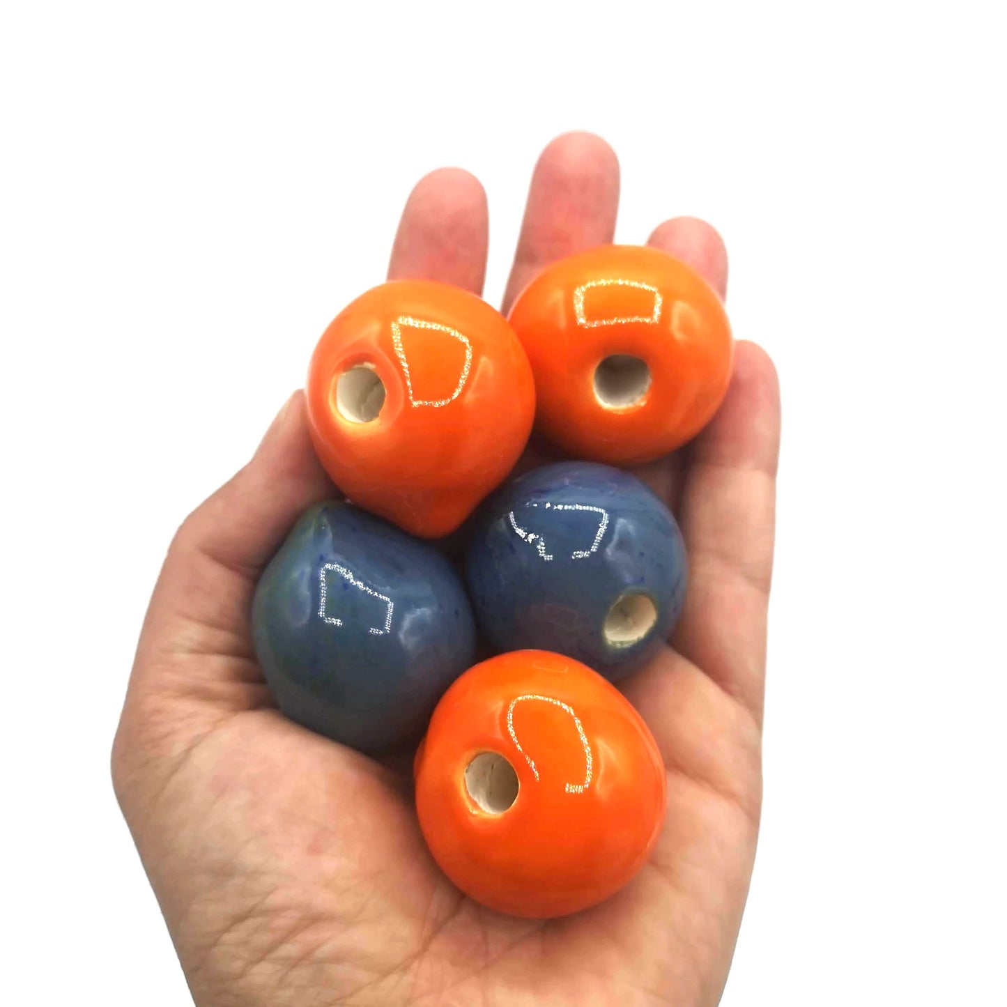 5-Piece Set of Large Macrame Ceramic Beads | Handmade Bubblegum Beads for Jewelry & Crafts - 30mm