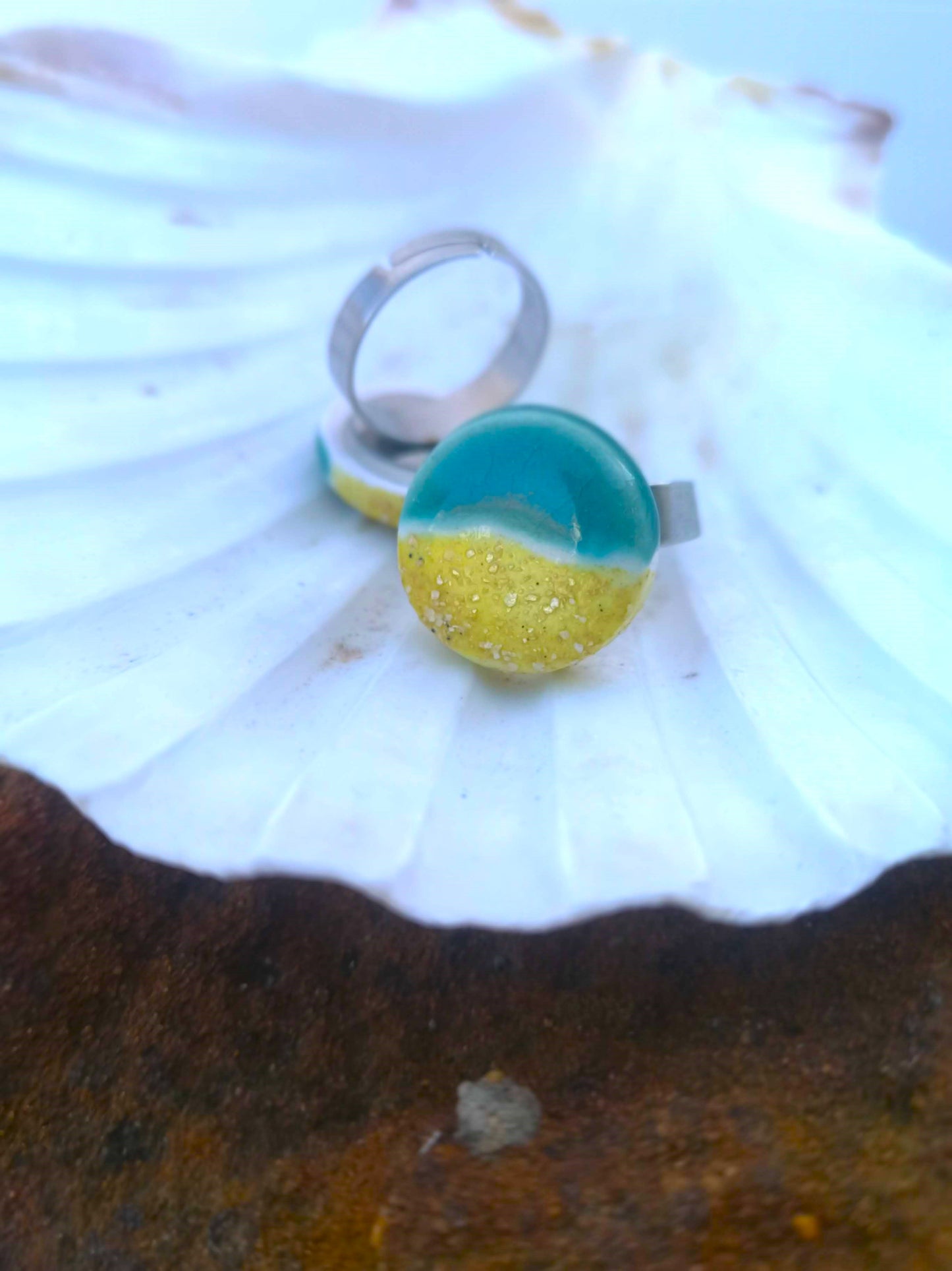 Handcrafted Beach-Inspired Ceramic Ring for Women: Unique Ocean-Themed Jewelry