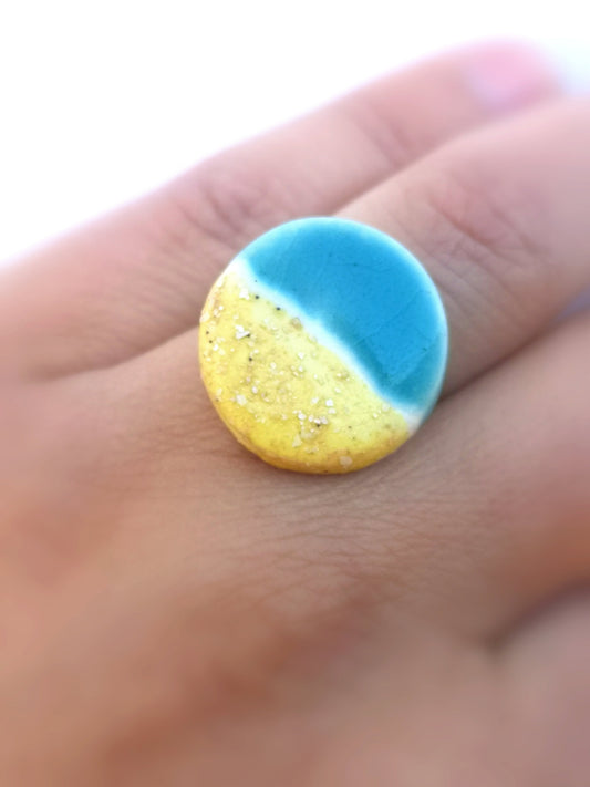 Handcrafted Beach-Inspired Ceramic Ring for Women: Unique Ocean-Themed Jewelry