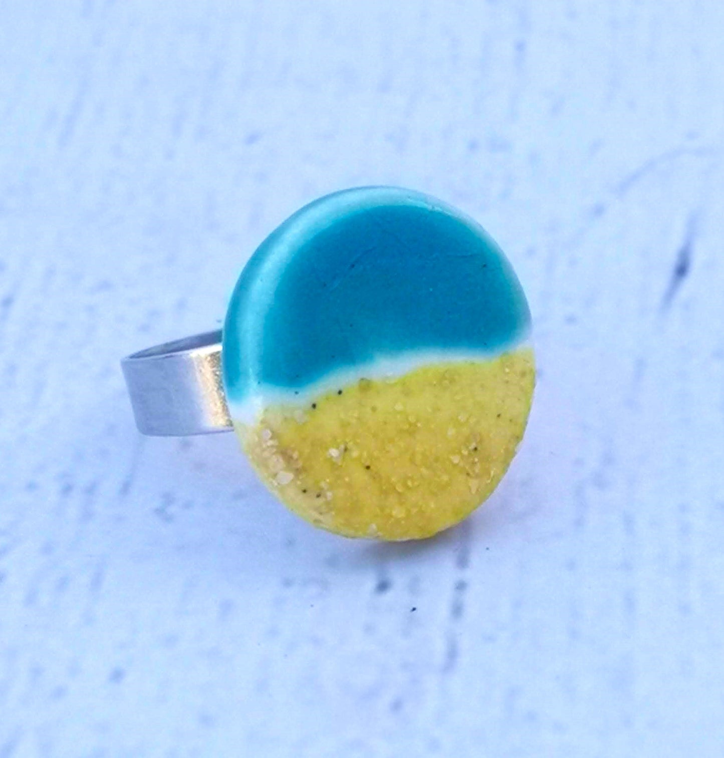 Handcrafted Beach-Inspired Ceramic Ring for Women: Unique Ocean-Themed Jewelry