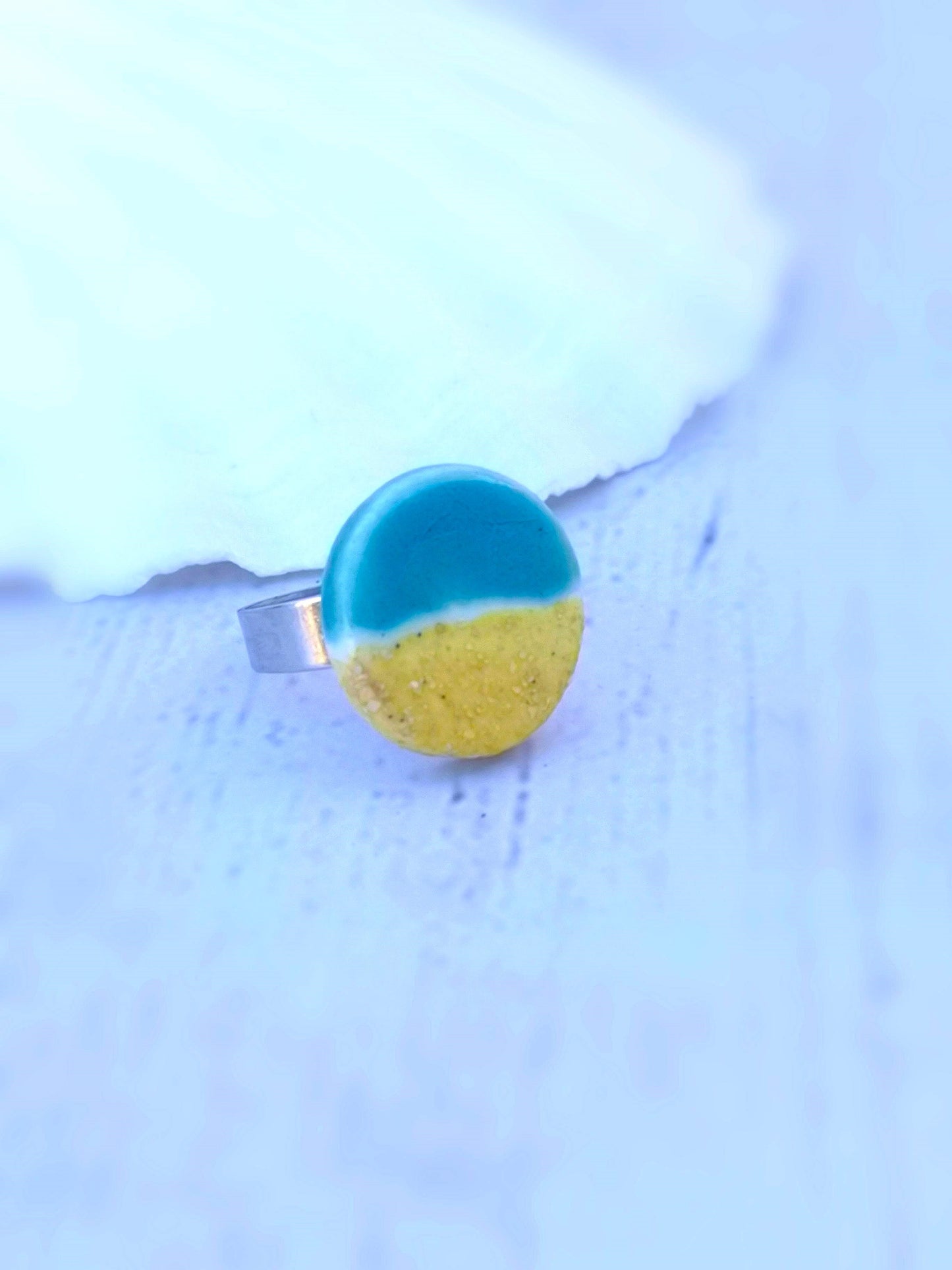Handcrafted Beach-Inspired Ceramic Ring for Women: Unique Ocean-Themed Jewelry