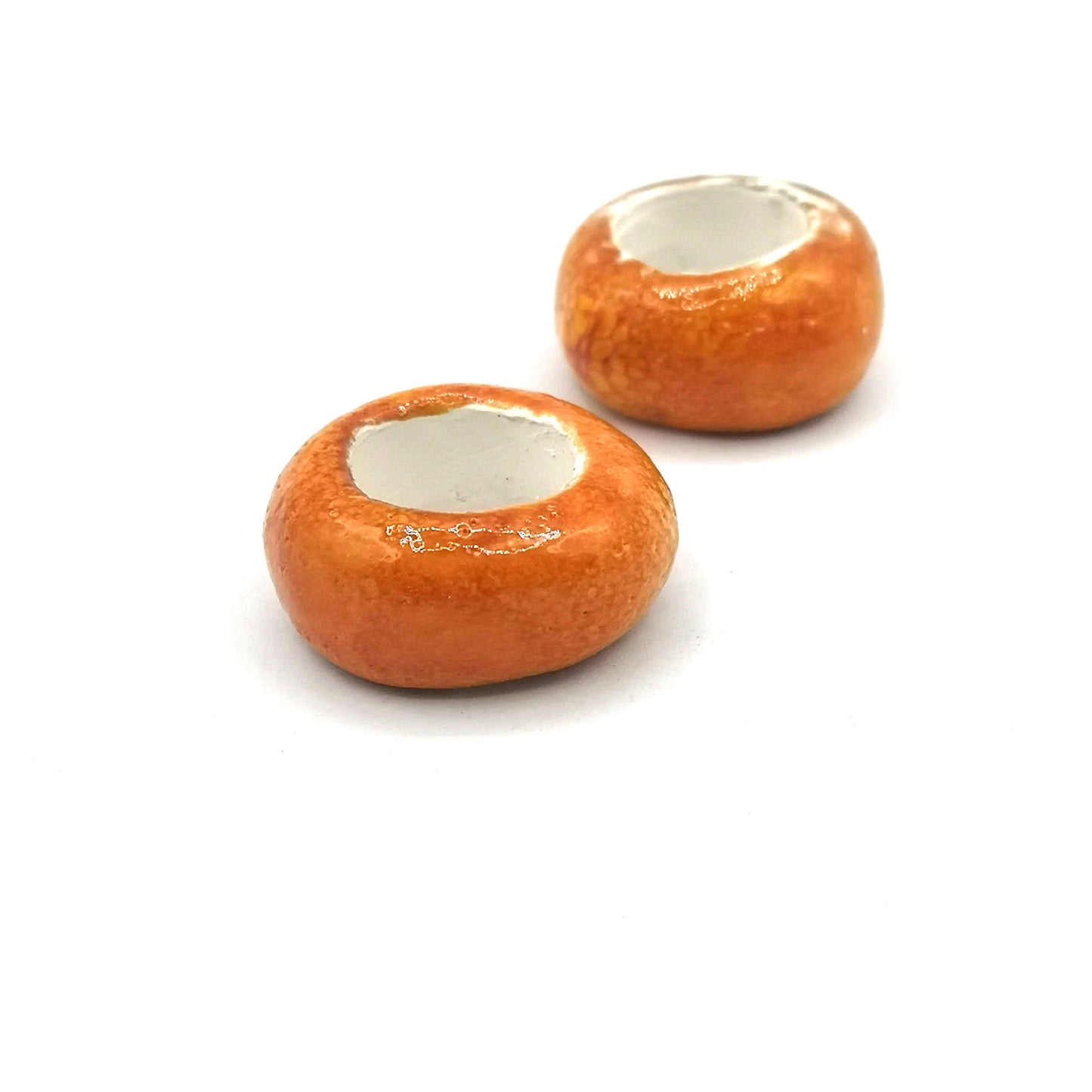 2Pc Extra Large Ceramic Beads 18mm Hole– Unique Jewelry Making Supplies - Orange Macrame Beads