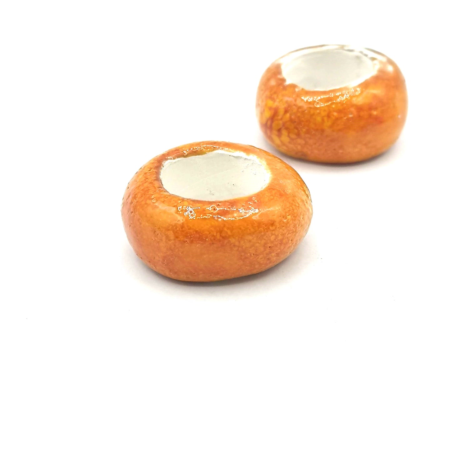 2Pc Extra Large Ceramic Beads 18mm Hole– Unique Jewelry Making Supplies - Orange Macrame Beads