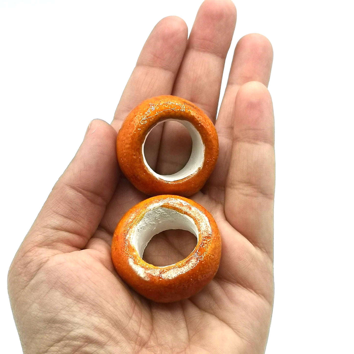 2Pc Extra Large Ceramic Beads 18mm Hole– Unique Jewelry Making Supplies - Orange Macrame Beads
