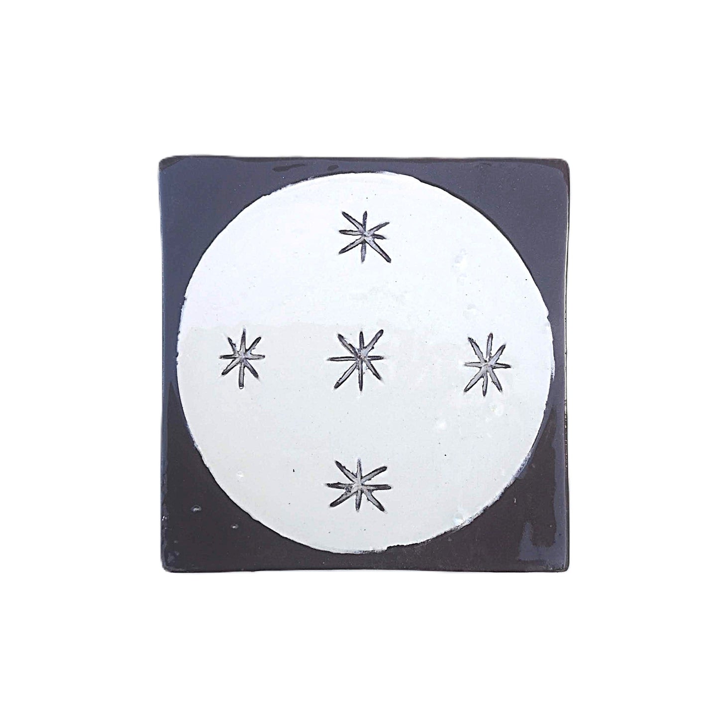 Hand Painted Portuguese Ceramic Art Tile – Small Art Deco Backsplash Tile with Moon Pattern