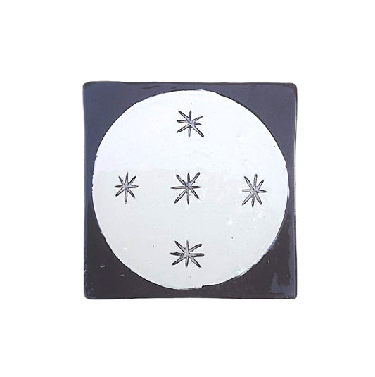 Hand Painted Portuguese Ceramic Art Tile – Small Art Deco Backsplash Tile with Moon Pattern