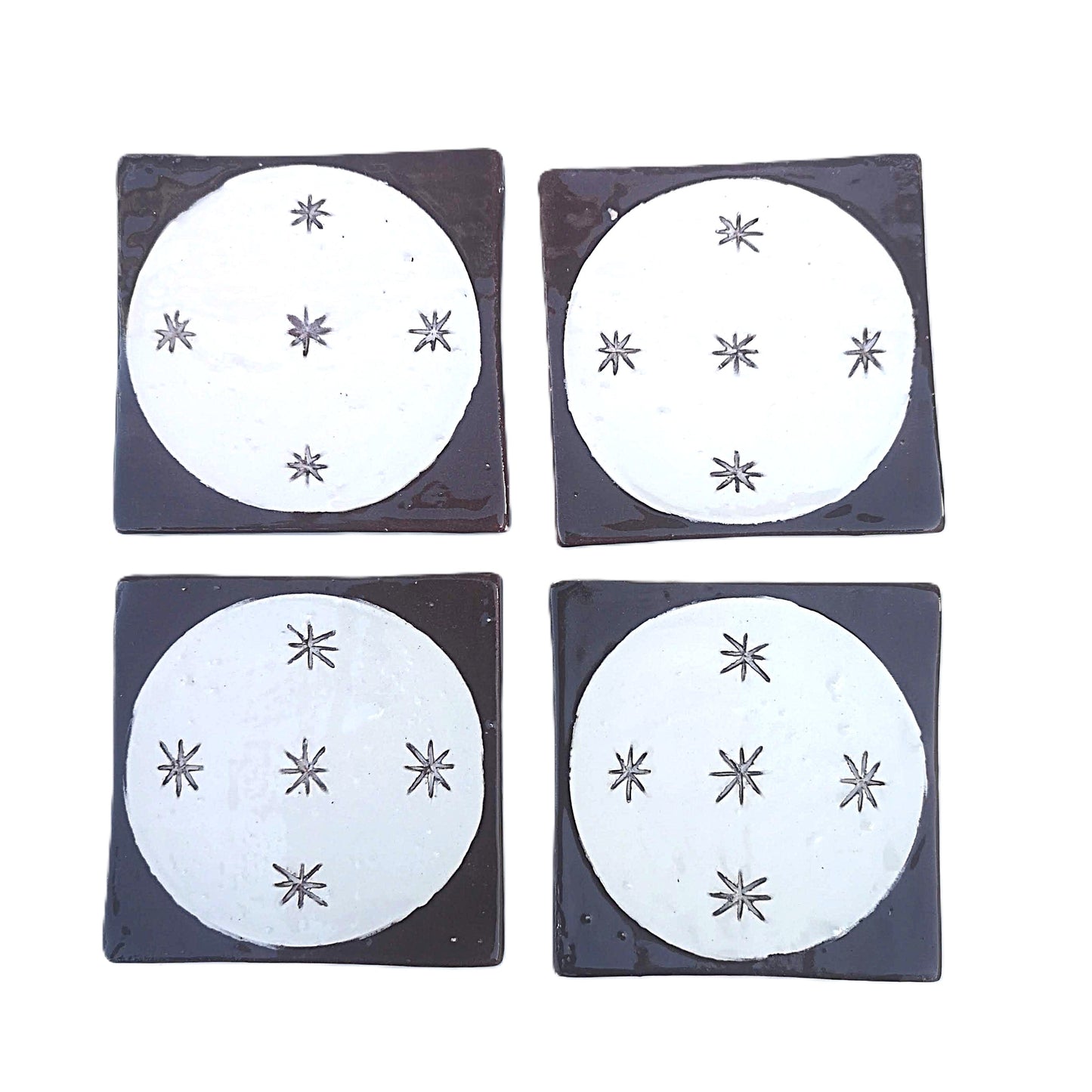 Hand Painted Portuguese Ceramic Art Tile – Small Art Deco Backsplash Tile with Moon Pattern