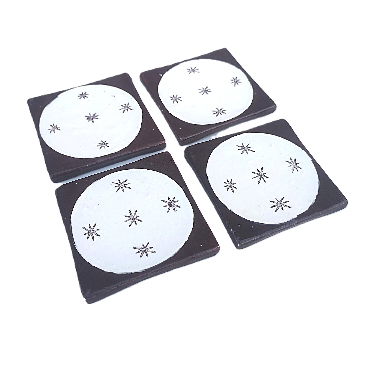 Hand Painted Portuguese Ceramic Art Tile – Small Art Deco Backsplash Tile with Moon Pattern