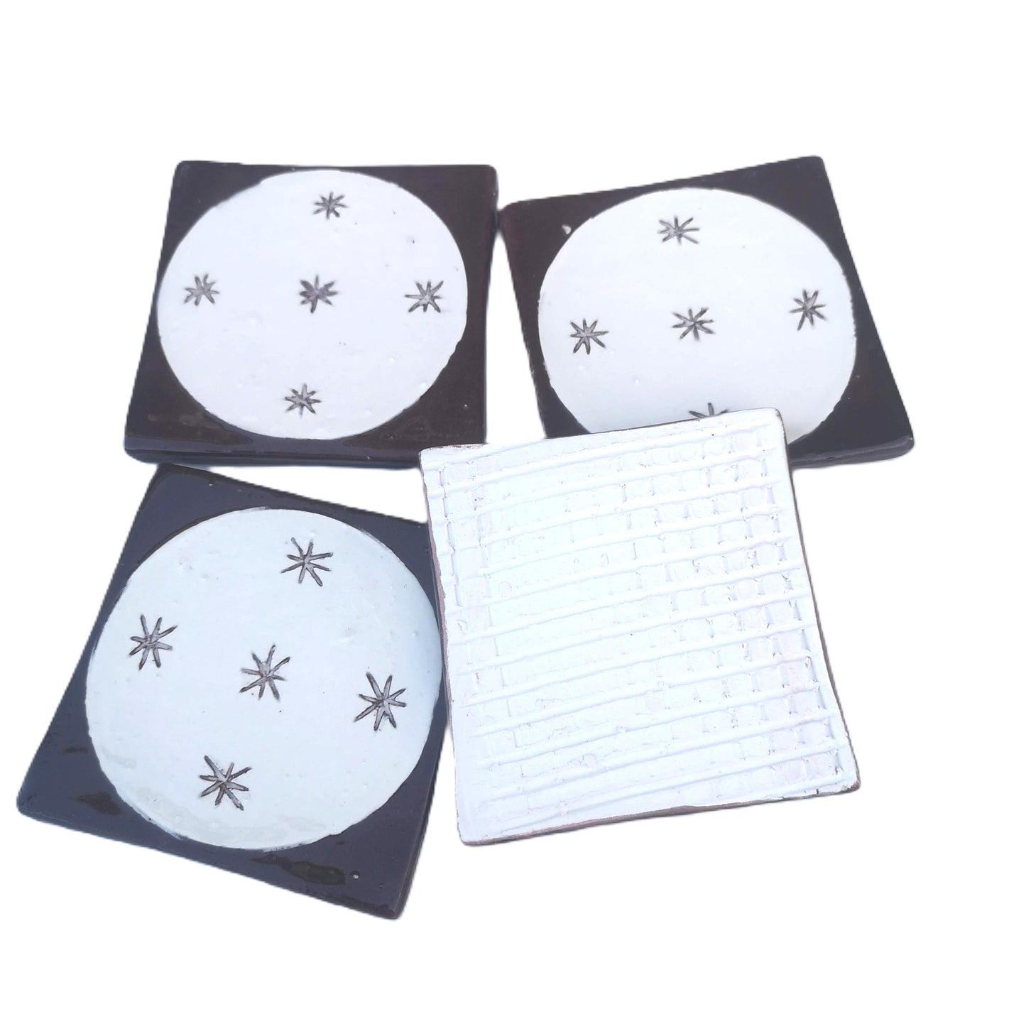 Hand Painted Portuguese Ceramic Art Tile – Small Art Deco Backsplash Tile with Moon Pattern