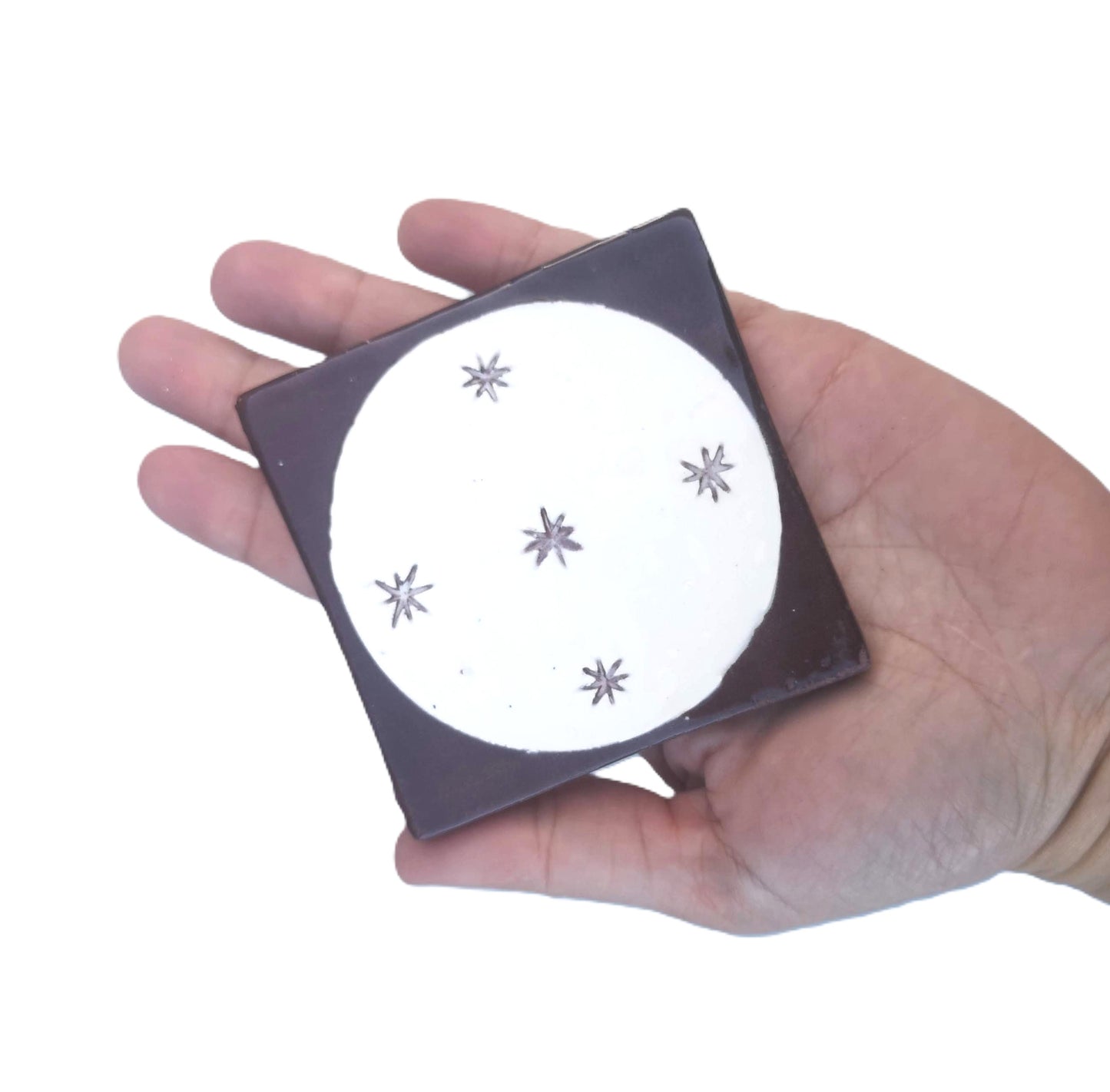 Hand Painted Portuguese Ceramic Art Tile – Small Art Deco Backsplash Tile with Moon Pattern