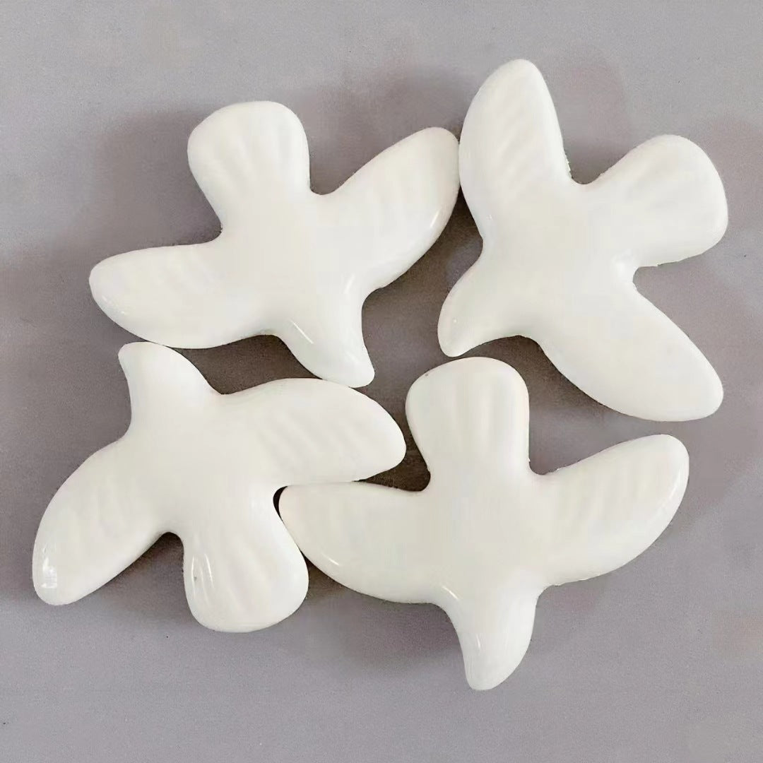 10 White Ceramic Dove Beads - Handmade Bird Craft Supplies