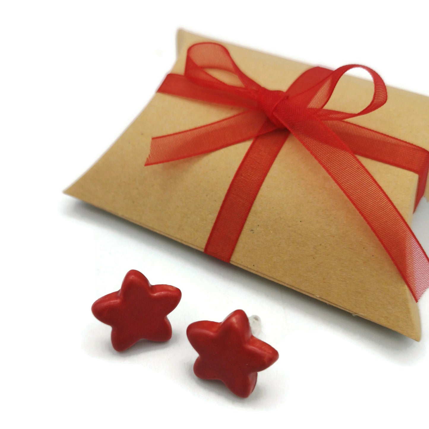 Handmade Red Star Stud Earrings Fo Women, Ceramic Jewelry Mothers Day Gift From Daughter, Statement Earrings Best Gifts For Her - Ceramica Ana Rafael