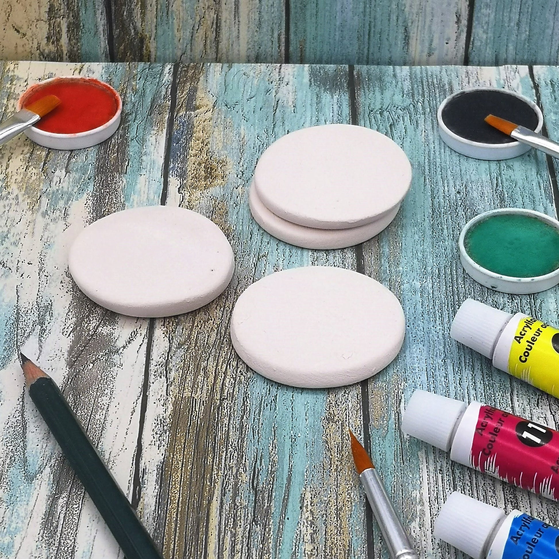ready to paint small ceramic tiles for table, clay cabochon blanks set, handmade ceramic bisque, round mosaic tiles - Ceramica Ana Rafael