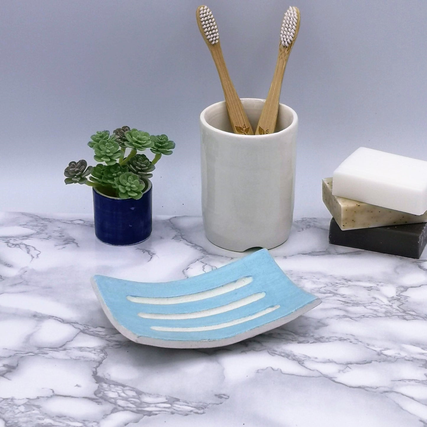 5 Inche Handmade Ceramic Turquoise Blue Rectangle Draining Soap Dish For Bathroom Decor, Soap Bar Holder Dispenser With Drain, Soap Saver - Ceramica Ana Rafael