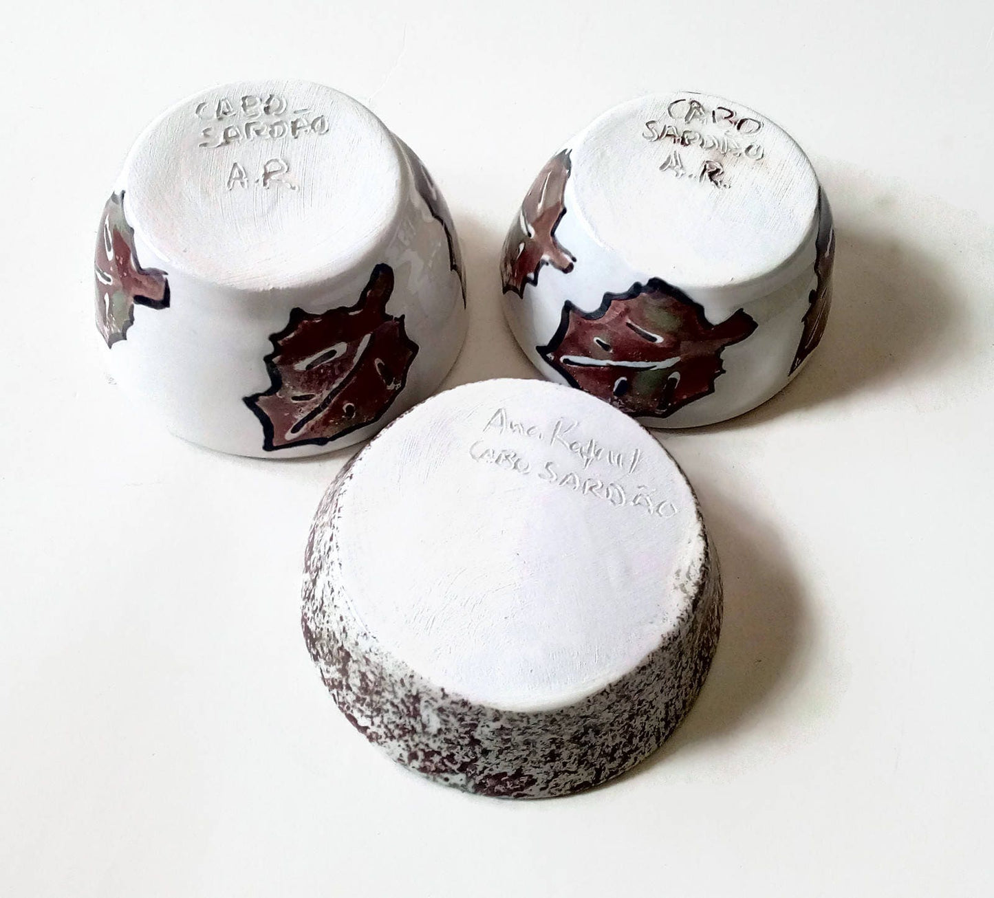 3Pc Handmade Ceramic Bowl Set With Hand Painted Leaves, Pottery Autumn Home Decor, Unique Gifts For Bakers, Mom Birthday gift From Daughter - Ceramica Ana Rafael