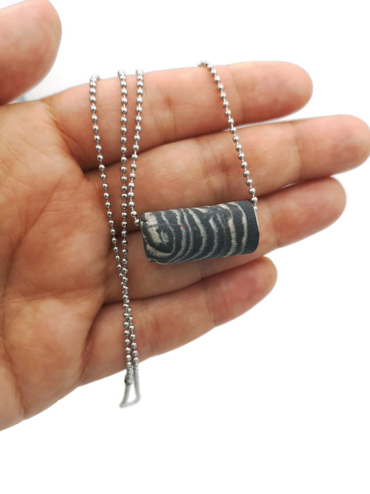 Everyday Aesthetic Necklace For Men, Simple Necklace, Matte Black And White Single Bead Handmade Ceramic Jewelry For Him - Ceramica Ana Rafael