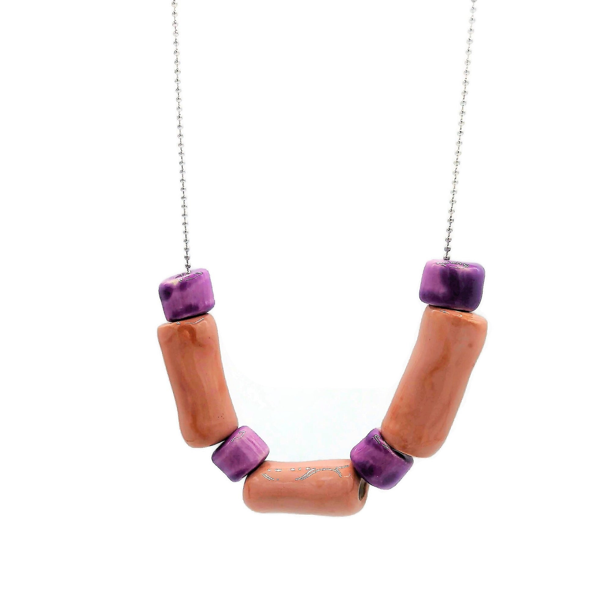 Pink Handmade Jewelry Necklace Beaded Chunky Necklace For Women, Summer Jewelry Statement Aesthetic Necklace With Gift Box - Ceramica Ana Rafael