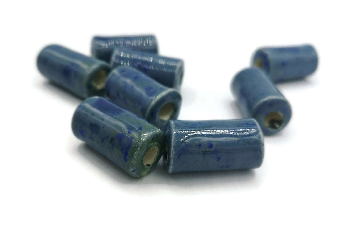 1 Pc large ceramic tube beads for bracelets, blue tube beads for macrame, 5mm hole beads for jewelry, artisan beard beads for hair braid - Ceramica Ana Rafael