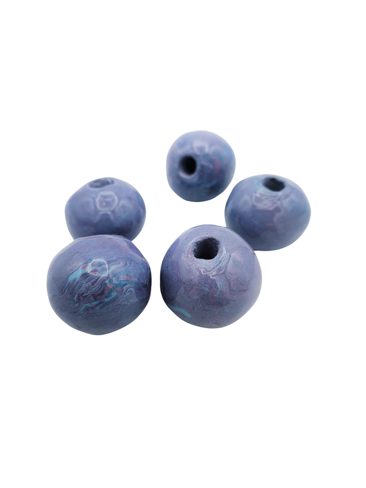 1Pc 30mm Extra Large Bead For Macrame, Marbled Handmade Ceramic 7mm Large Hole Beads For Chunky Jewelry Making, Unique Purple And Blue Beads - Ceramica Ana Rafael