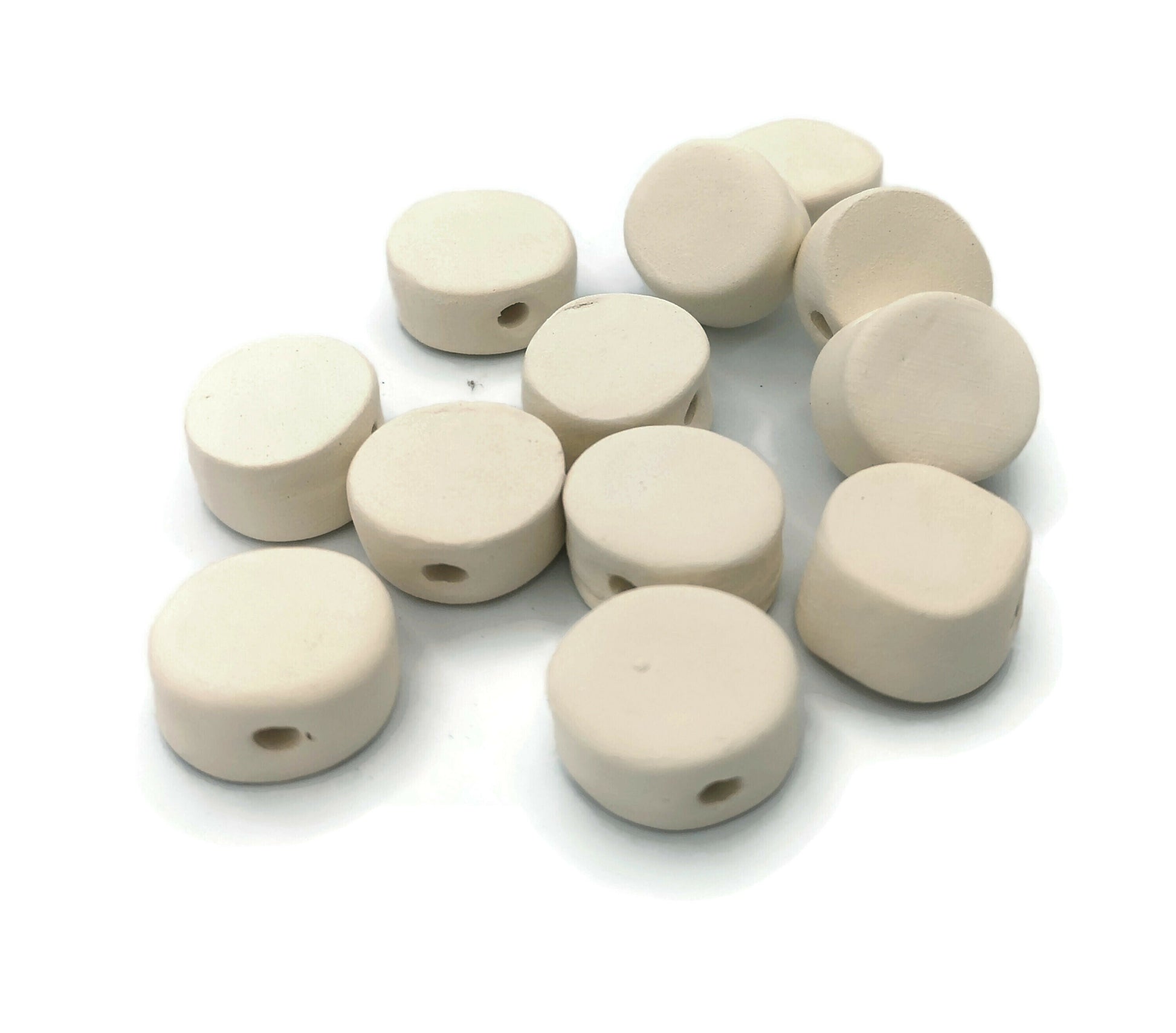 Handmade Ceramic Bisque Coin Bead Set, DIY Ready to Paint Large Blank Disc Tile for Jewelry or Crafting - Ceramica Ana Rafael