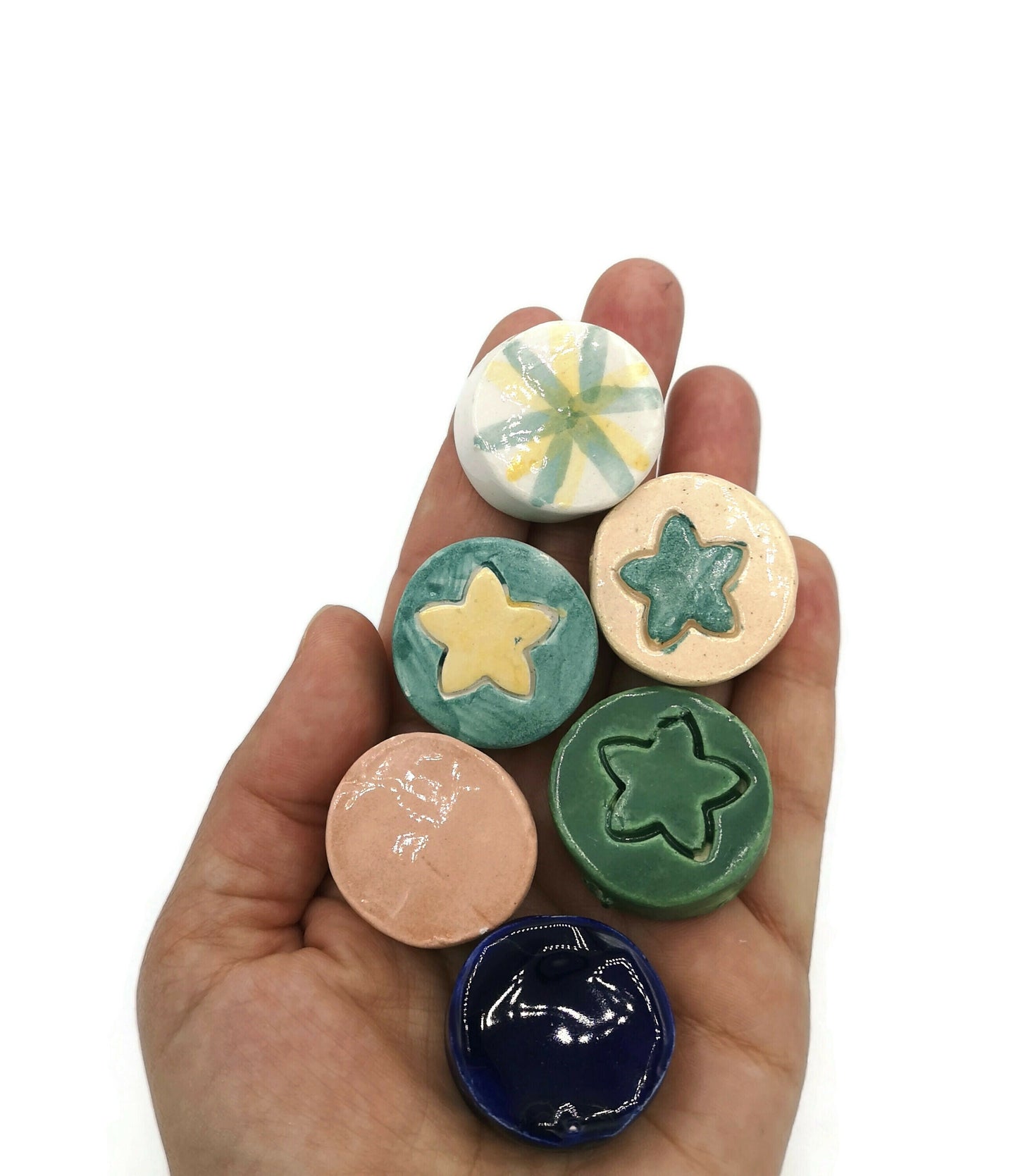 Handmade Ceramic Beads, Mixed Coin Beads 6 Pcs, Best Seller Clay Beads, Round Beads Unusual, Decorative Porcelain Beads For Jewelry Making - Ceramica Ana Rafael