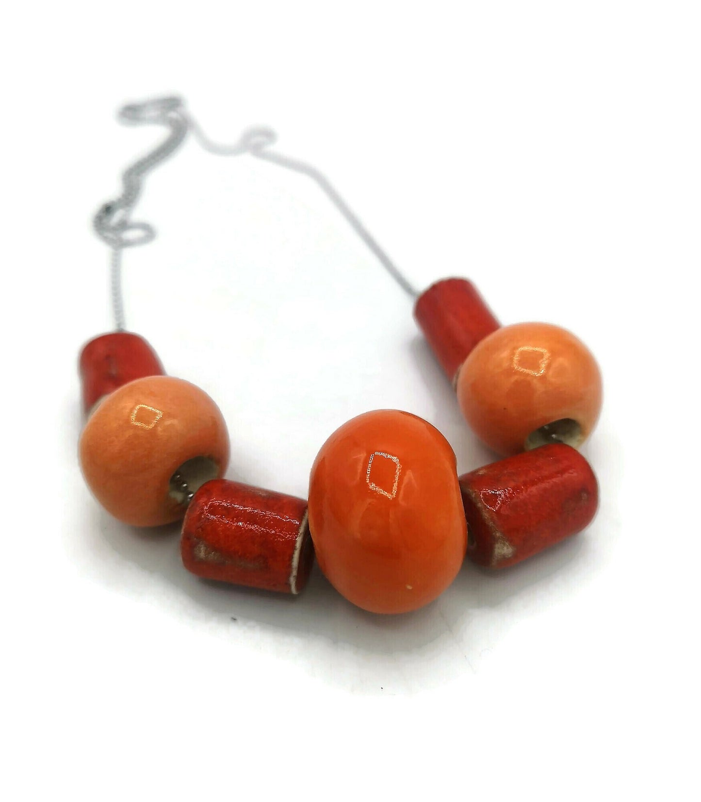 Large Red And Orange Beaded Statement Necklace For Women, Everyday Aesthetic Necklace, Best Gifts For Her, Handmade Ceramic Jewelry - Ceramica Ana Rafael