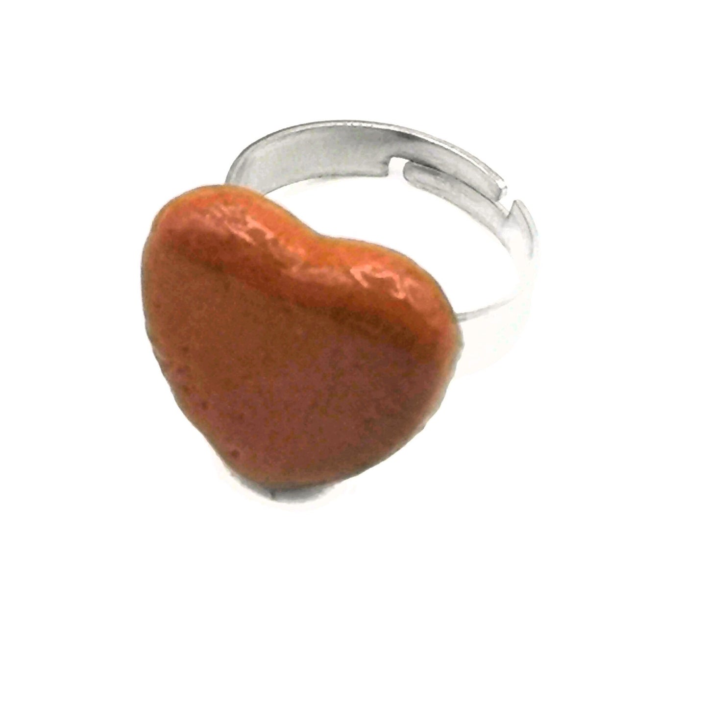 Handmade Large Statement Terracotta Heart Ring For Women, Unique Stainless Steel Adjustable Ring, Best Birthday Gifts For Her - Ceramica Ana Rafael