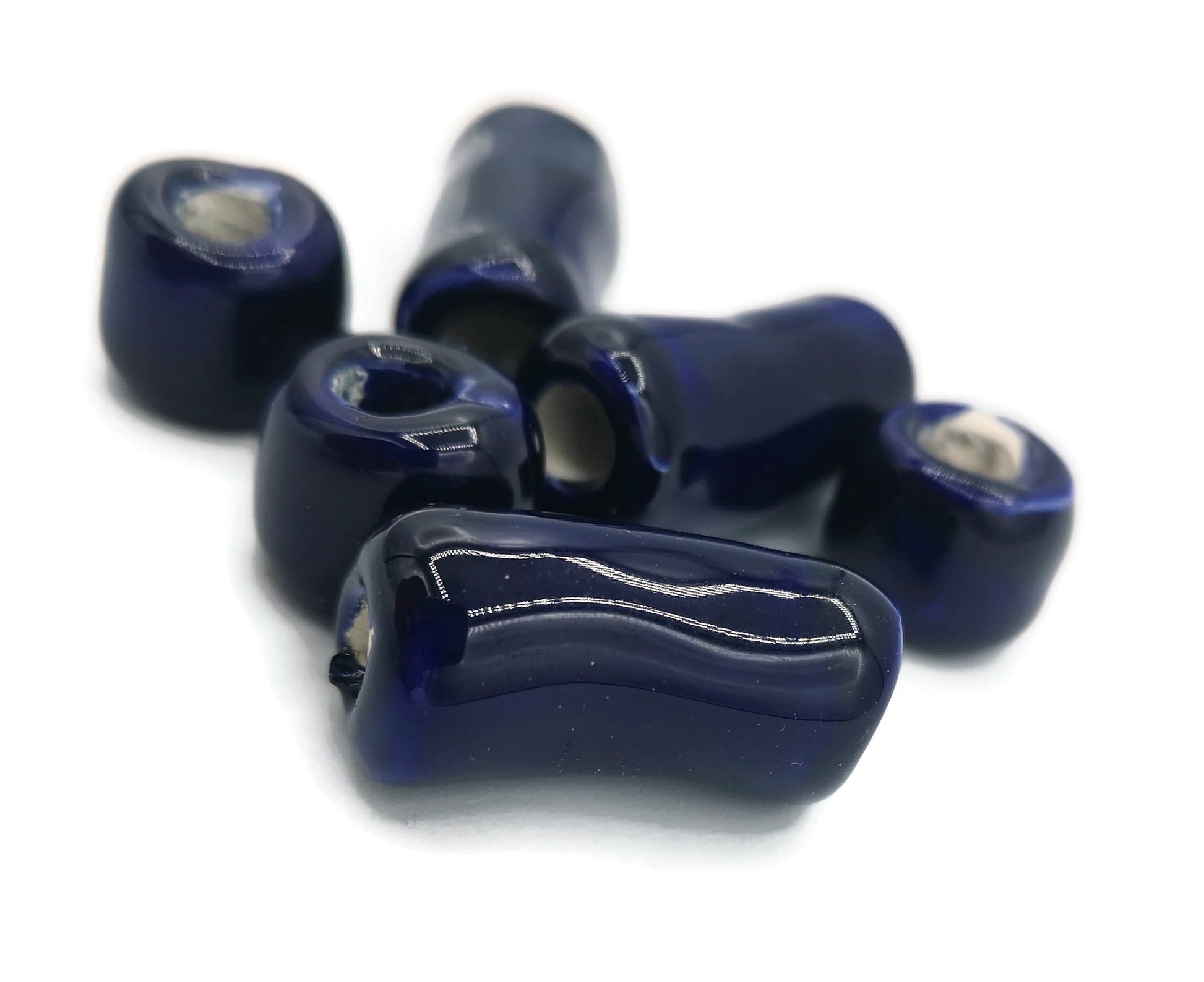 LARGE TUBE BEADS, Macrame Beads, Large Hole Beads, Set of 6 Ceramic Beads For Jewelry Making - Ceramica Ana Rafael