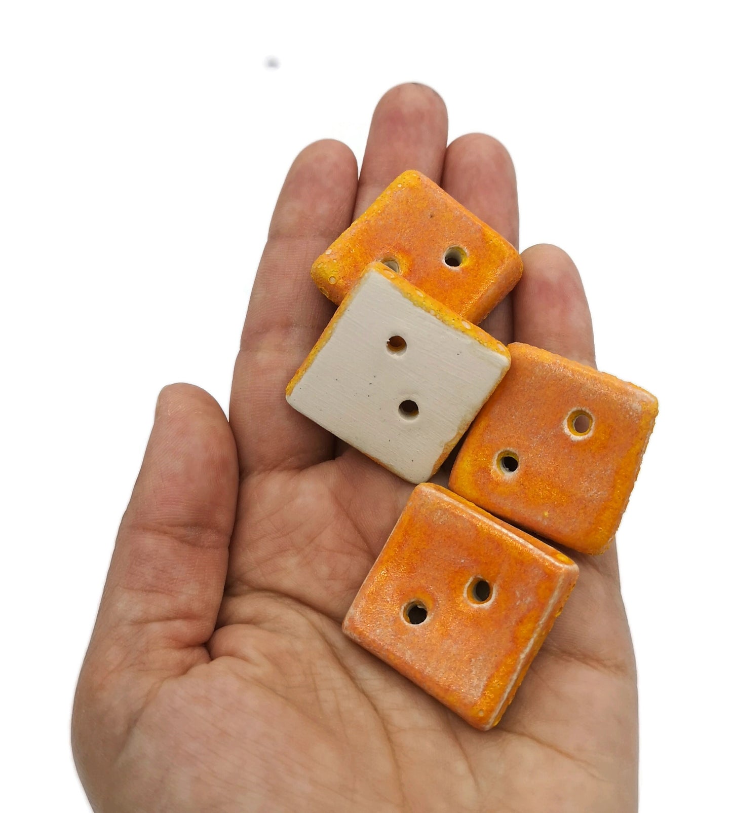 4Pc 30mm Extra Large Buttons, Orange Buttons Square, Handmade Ceramic Craft Sewing Buttons, Fancy Clay Coat Buttons 2 Holes Flatback - Ceramica Ana Rafael