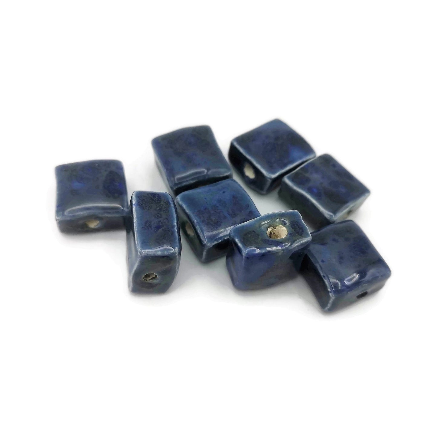8Pc Flat Square Beads, Handmade Ceramic Beads, Blue Craft Beads Assorted Decorative Beads For Jewelry Making, Most Sold Items - Ceramica Ana Rafael