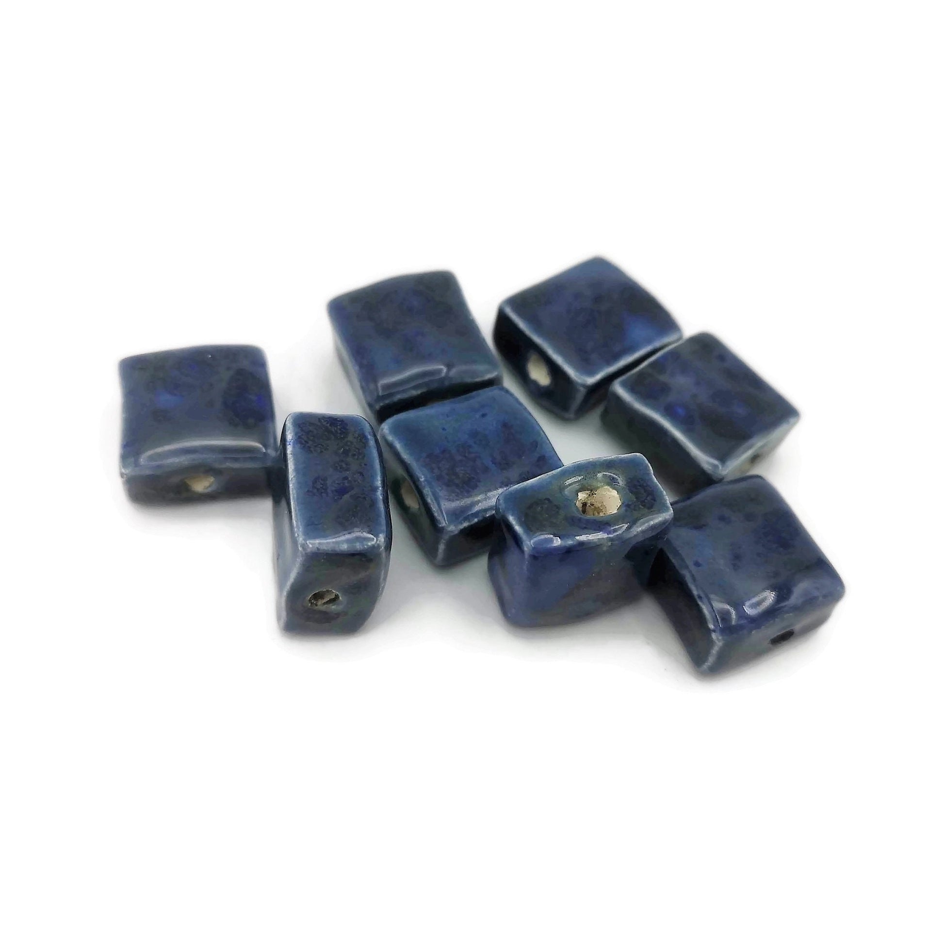 8Pc Flat Square Beads, Handmade Ceramic Beads, Blue Craft Beads Assorted Decorative Beads For Jewelry Making, Most Sold Items - Ceramica Ana Rafael