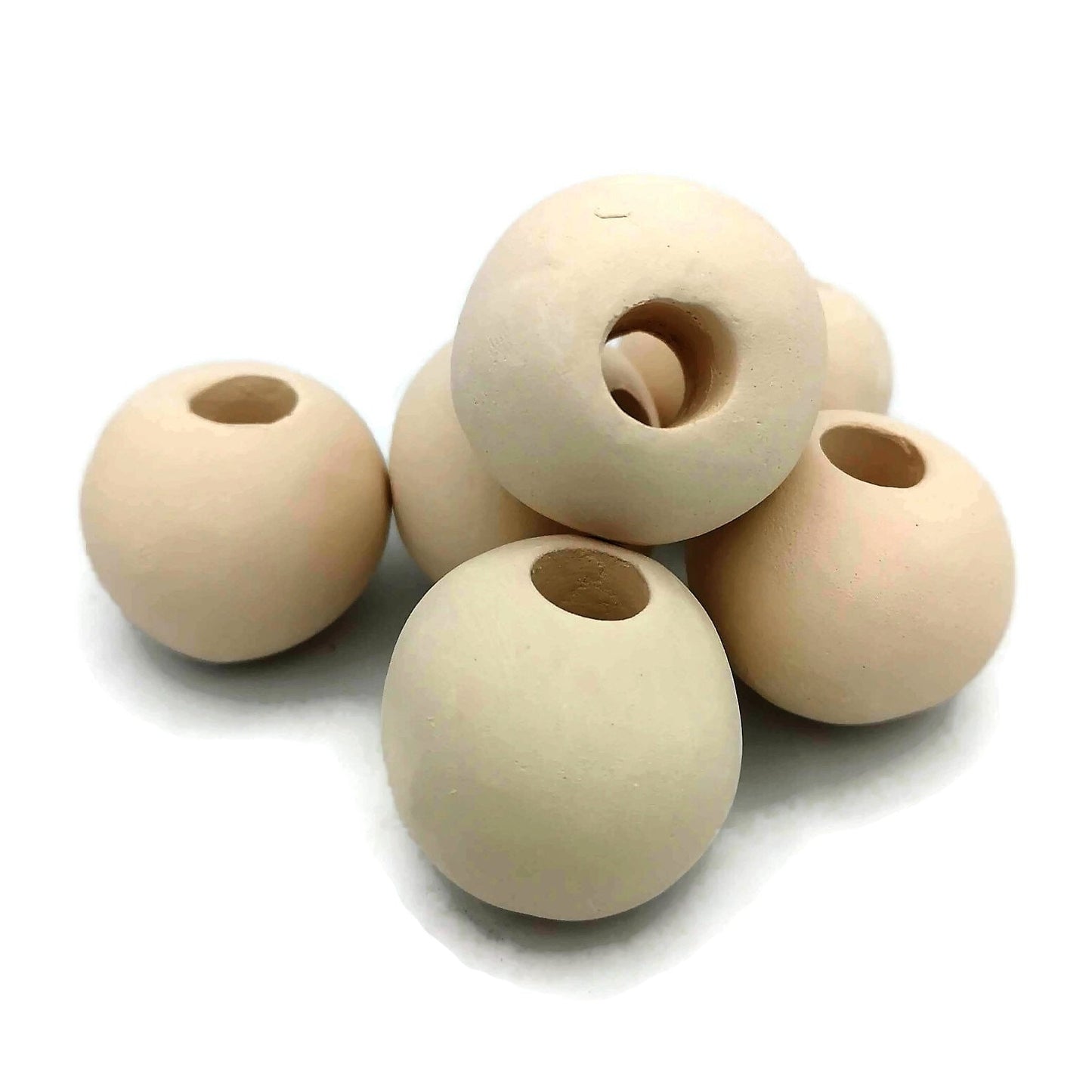 6Pc Handmade Ceramic Bisque Beads Ready To Paint, Oversized Beads for Jewelry Making Supplies Unglazed, Large Hole Macrame Beads Unpainted - Ceramica Ana Rafael