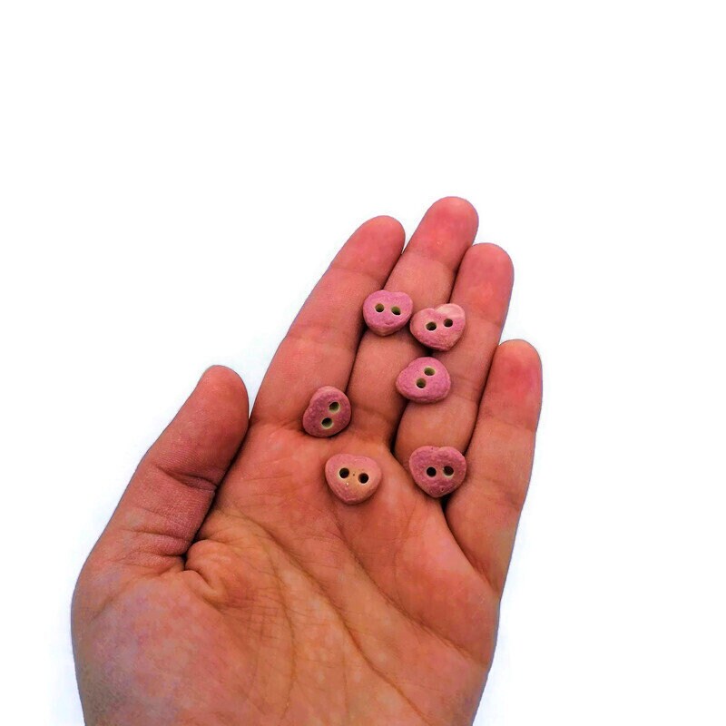 6Pc Handmade Ceramic Pink Heart Sewing Buttons Great for Mother's Day or Valentine's Day Crafts - Ceramica Ana Rafael
