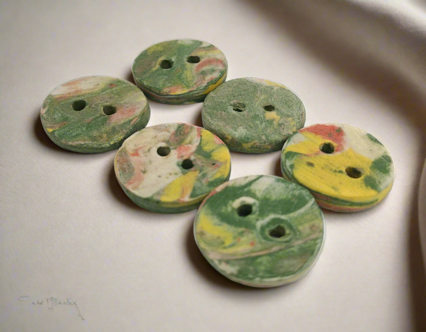 Set of 6 Handmade 25mm Ceramic Buttons – Unique Sewing & Craft Buttons