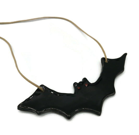 3Pc Black Bat Ornament For Halloween Wall Decor, Gothic Bat Pendant Necklace, Handmade Ceramic Cay Charm For Jewelry Making - Ceramica Ana Rafael